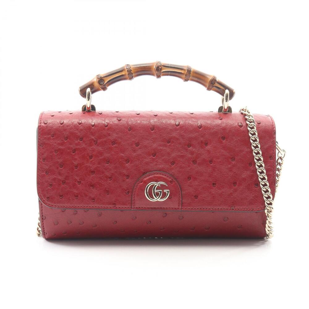 Gucci Bamboo GG Marmont Handbag Ostrich Leather Bordeaux Purple